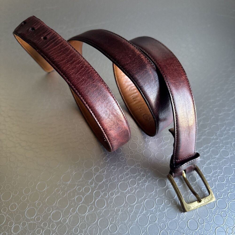 Trafalgar Mens Cortina Leather Belt Burgundy Mahogany Italy Classic - Size 38